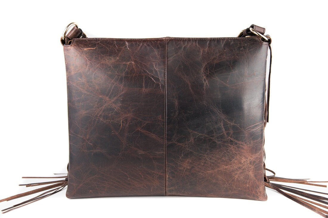 Fringe Leather Bag in Dark Brown | KionasSandals