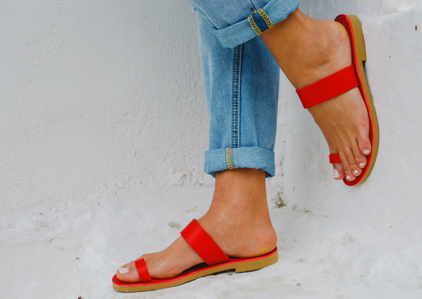 Rhea Greek Leather Sandals – Red (Red Insole)