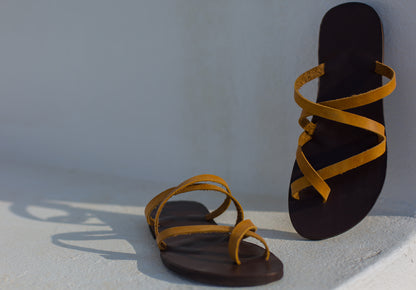 Iasonas Greek Leather Sandals – Camel Brown multi-strap with brown sole
