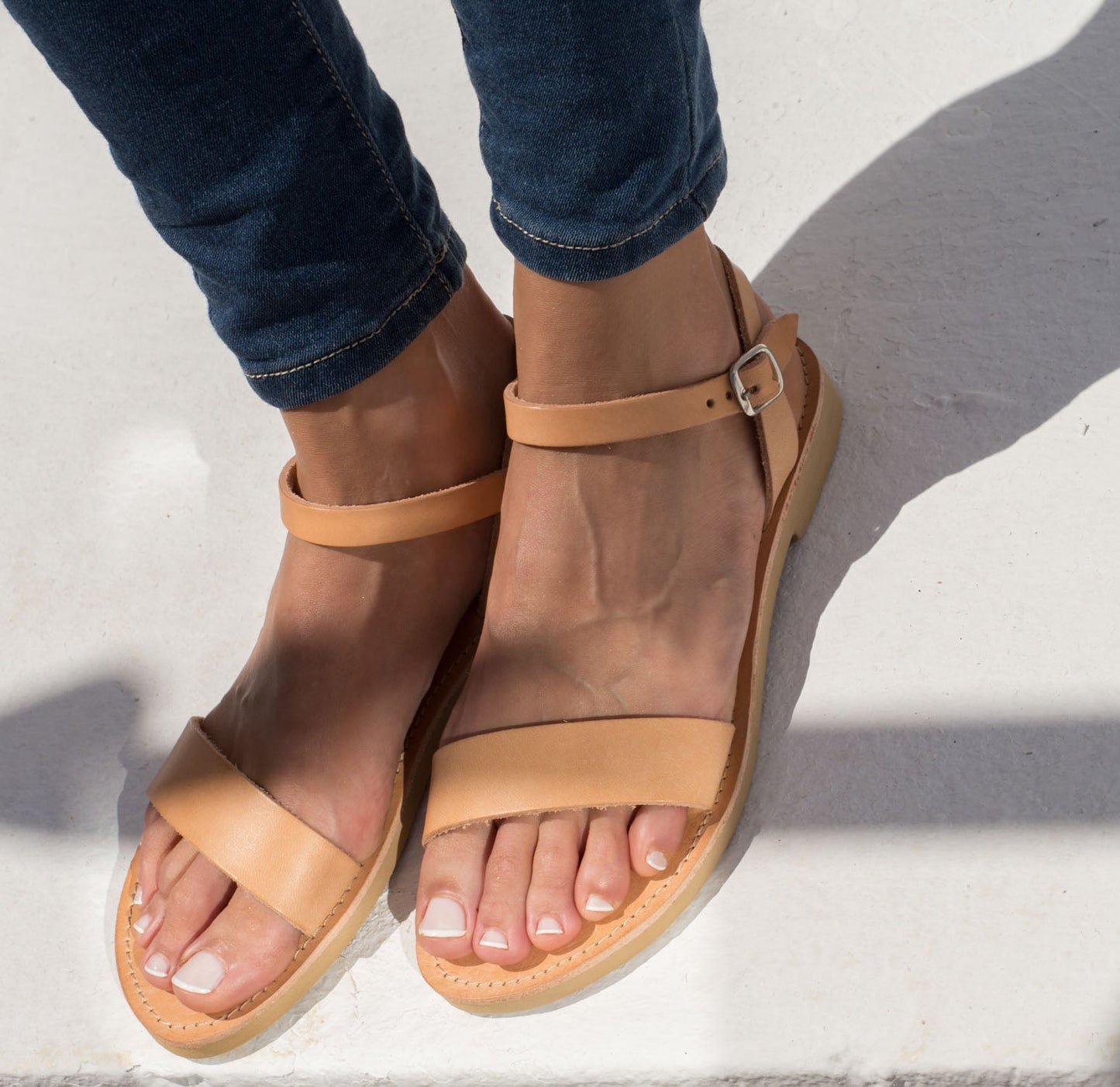 Aphrodite Greek Leather Ankle-Strap Sandals – Natural Tan