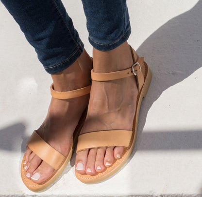 Aphrodite Greek Leather Ankle-Strap Sandals – Natural Tan