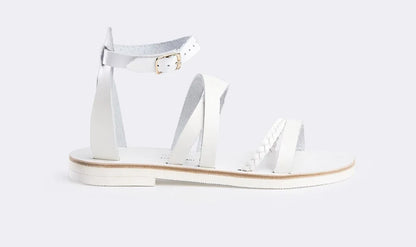 Andromeda Greek Leather Sandals – Total white braided strap version