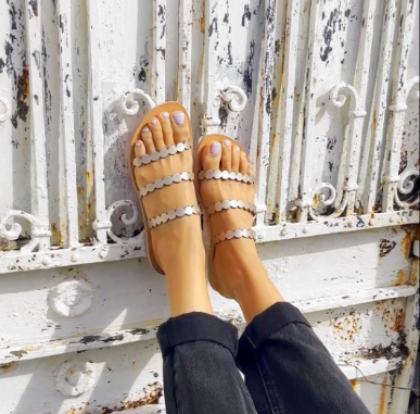 Eos Ringlet Greek Leather Sandals – Metallic Sand product video
