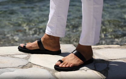 Cronos Greek Leather Sandals – Black product video
